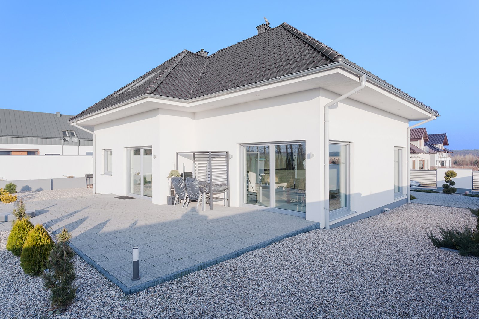 Scandinavian modern white house's outside view
